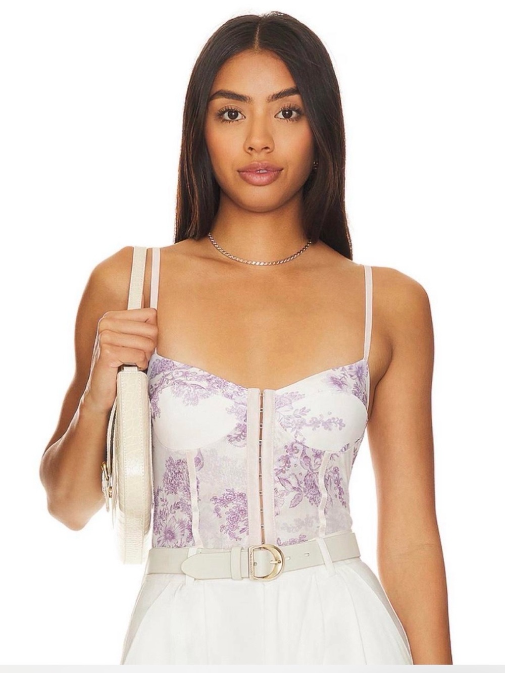 Free People Lavender Floral Bustier Bodysuit size Large
